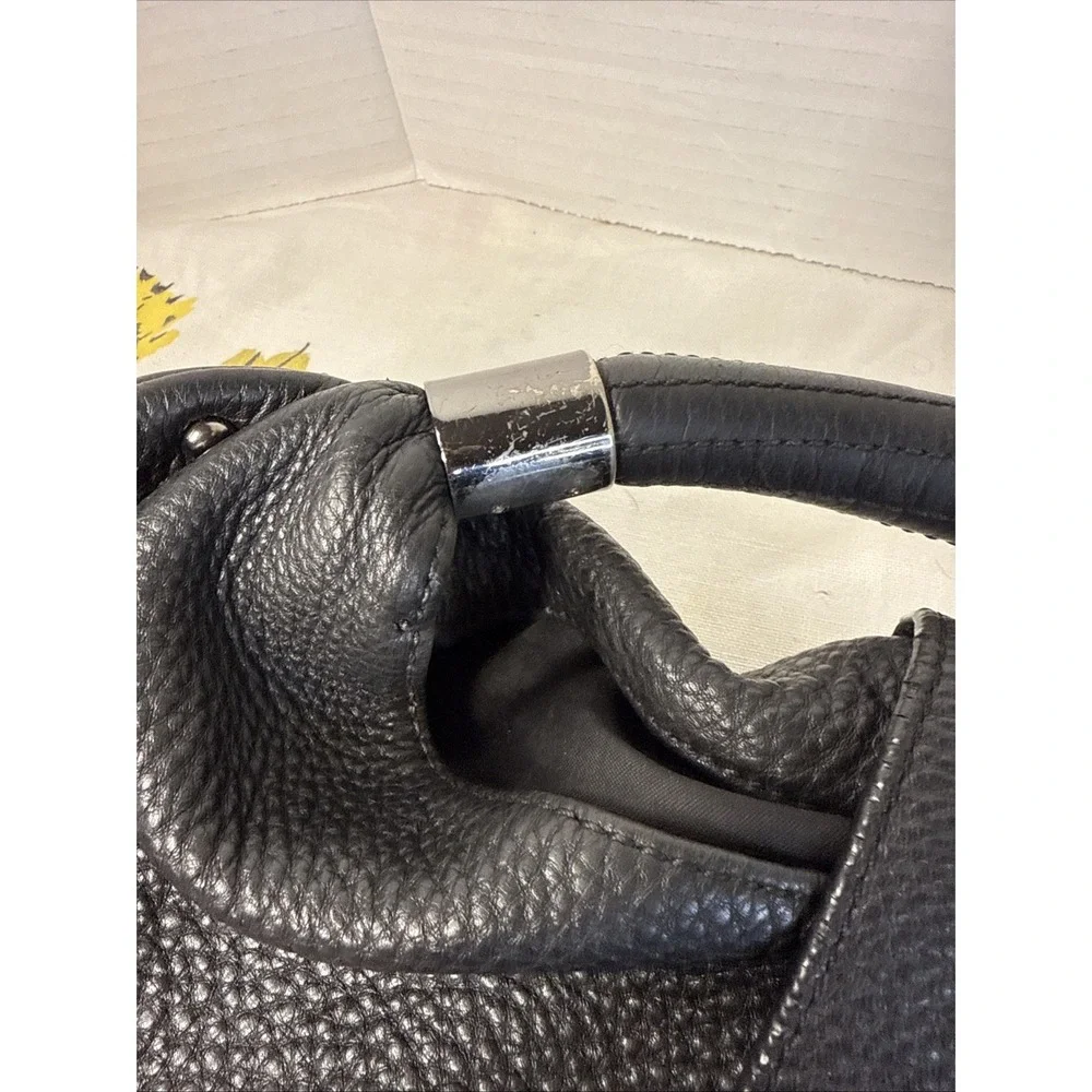Kenneth Cole NY Black Pebbled Leather Handbag HOBO Silver Tone Hrdwr No CB Strap